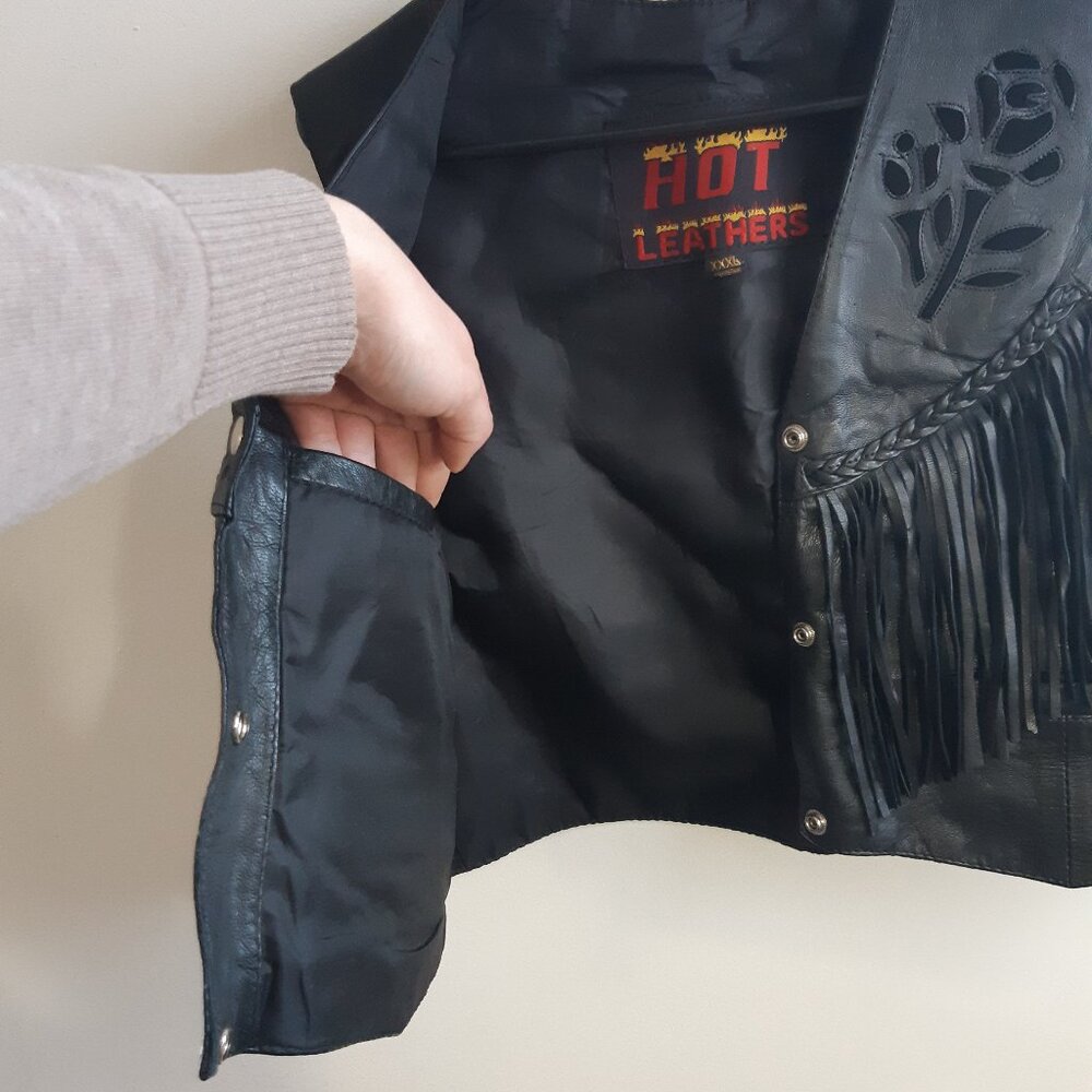 Hot Leather Genuine Leather Fringe Vest XXXL Black Biker Motorcycle WesternStyle - Picture 7 of 14